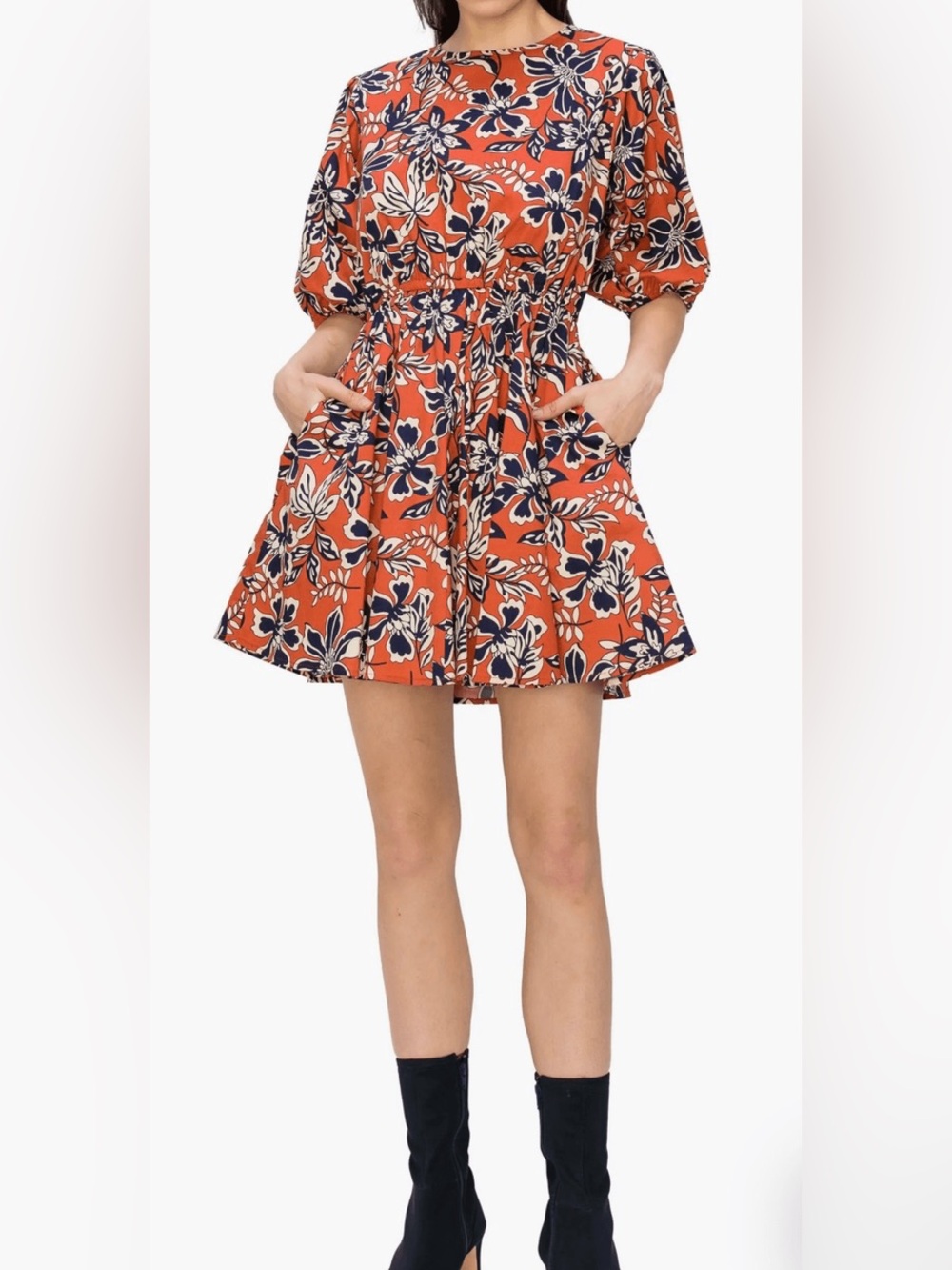 MelloDay Bubble Sleeve Floral Midi Dress Size XL